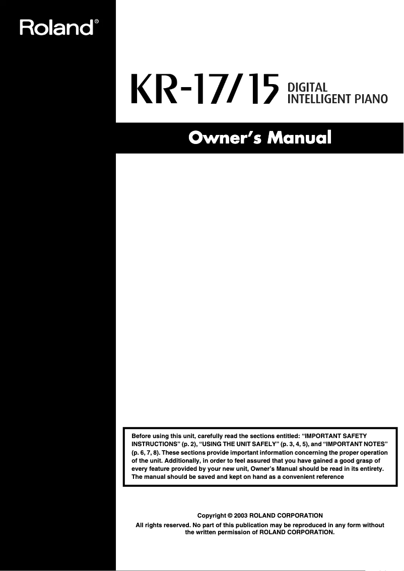 Page 1 de la notice Manuel utilisateur Roland KR-15M