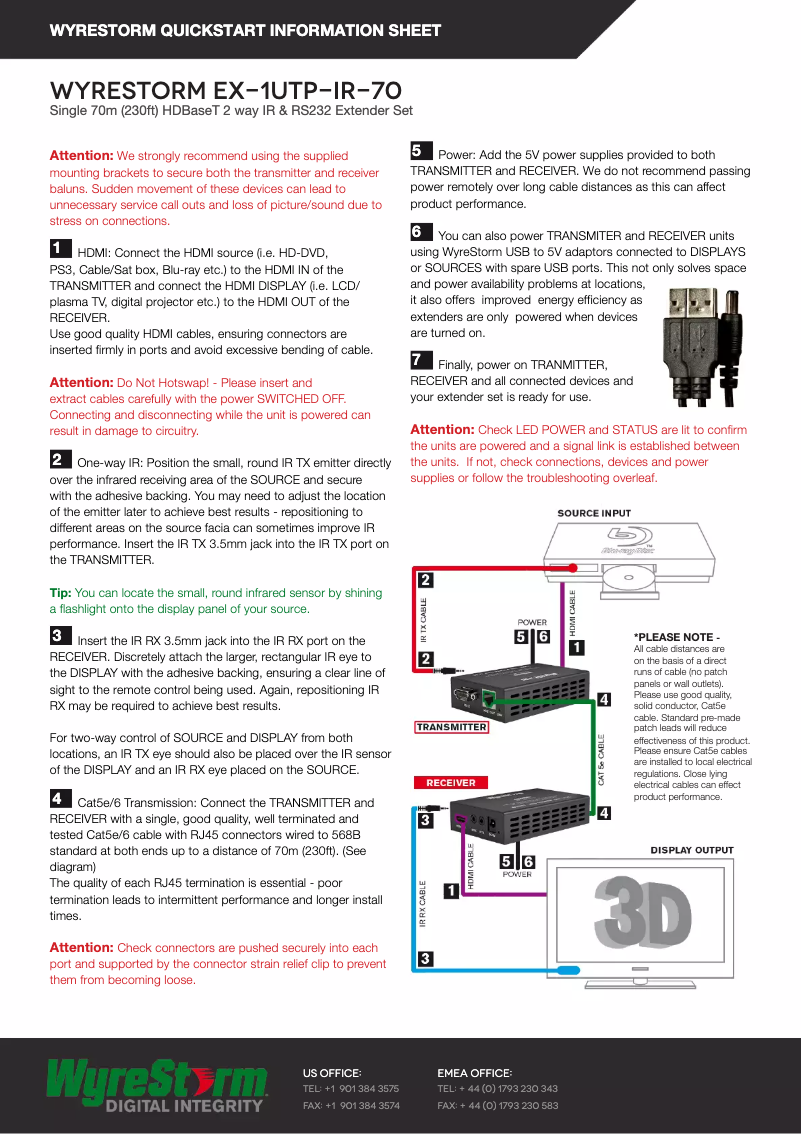 Page 1 de la notice Manuel utilisateur WyreStorm EX-1UTP-IR-70