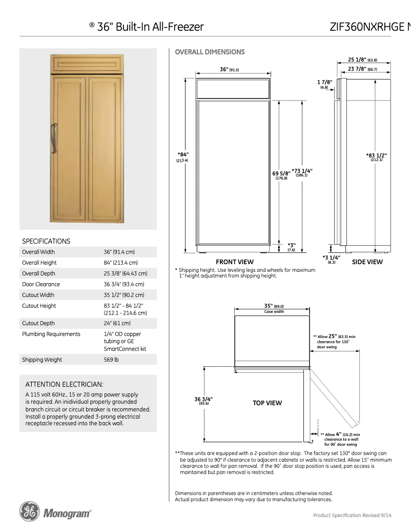 Página 1 del manual Ficha técnica GE ZIF360NXRH