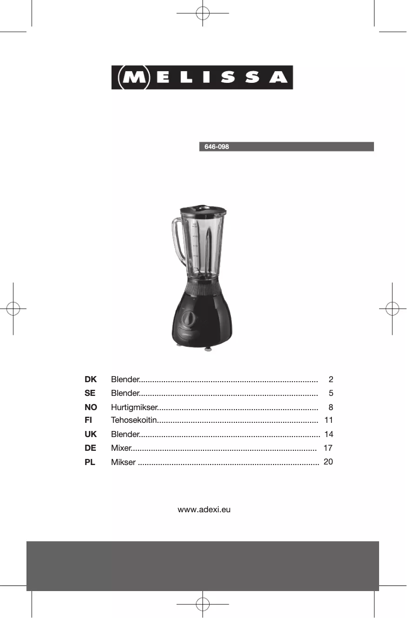 Page 1 de la notice Manuel utilisateur Melissa 646-098