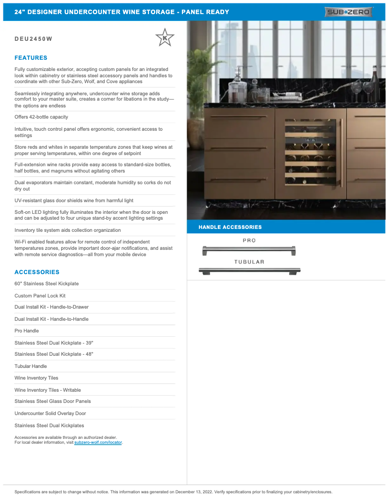 Page 1 de la notice Manuel utilisateur Sub-Zero DEU2450W