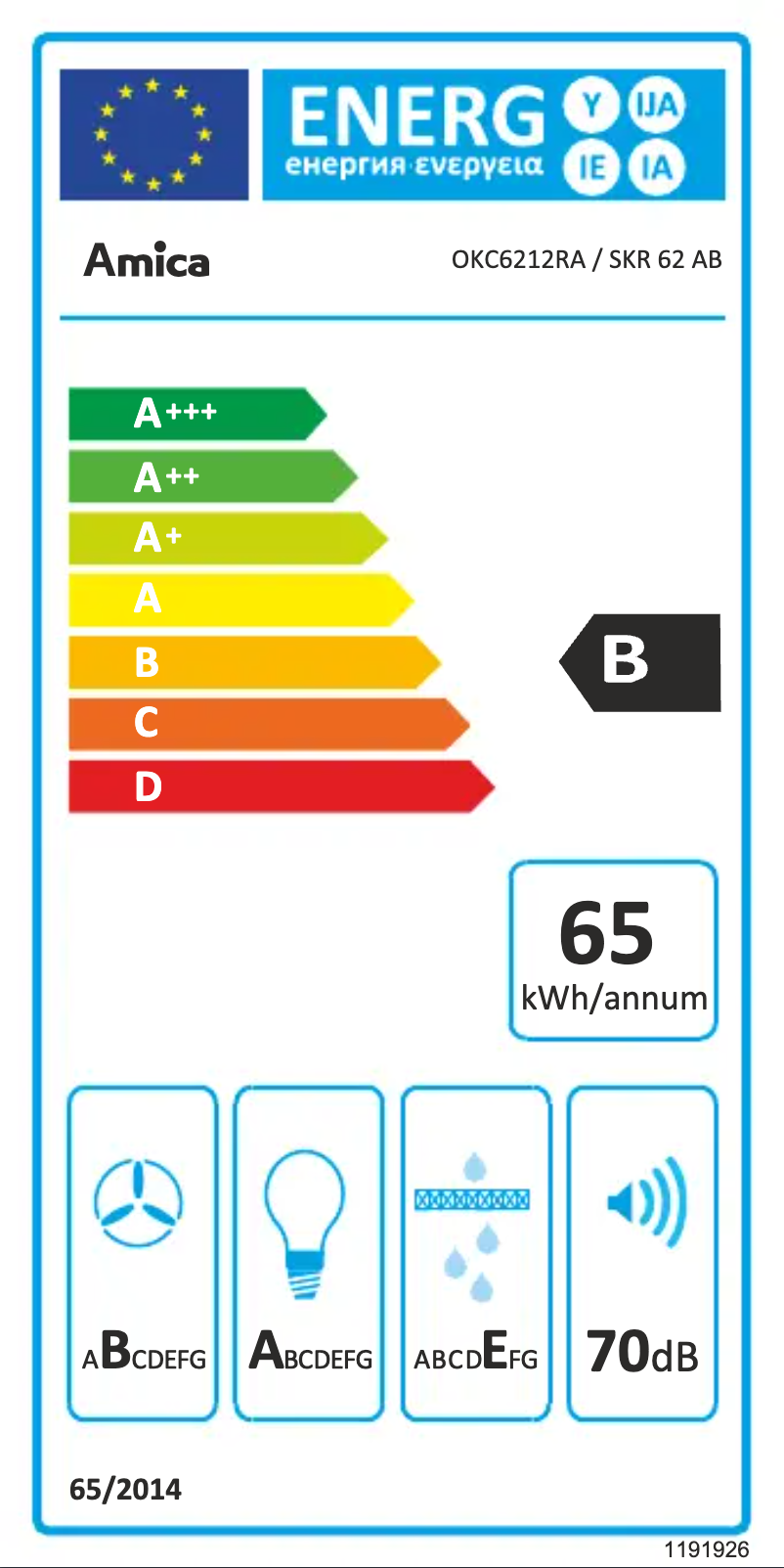 Page 1 de la notice Label énergétique Amica OKC6212RA