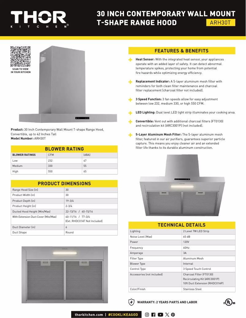 Page 1 de la notice Fiche technique Thor ARH30T