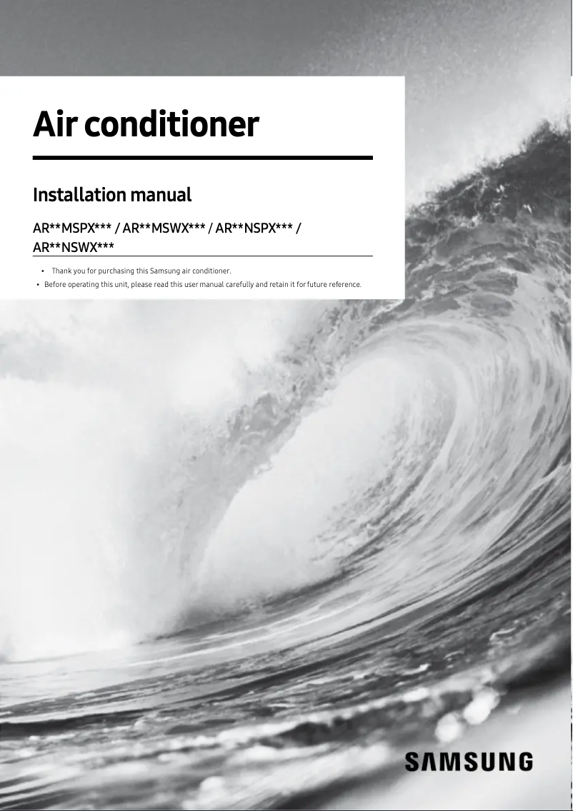 Página 1 del manual Guía de instalación Samsung AR12MSPXBWK/SK