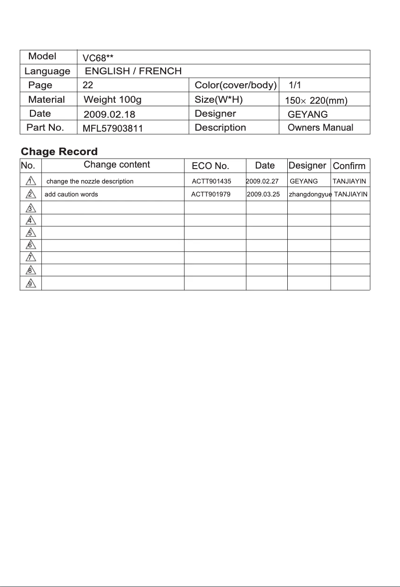 Page 1 de la notice Manuel utilisateur LG VC5406RF