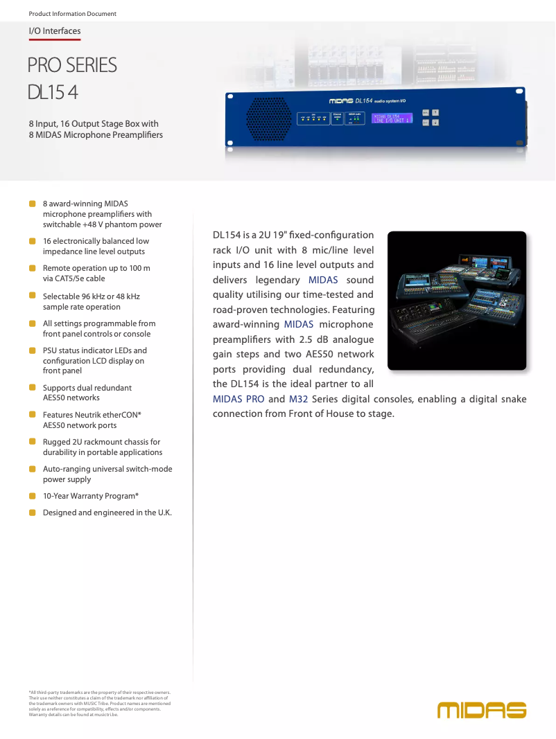 Página 1 del manual Ficha técnica Midas DL154