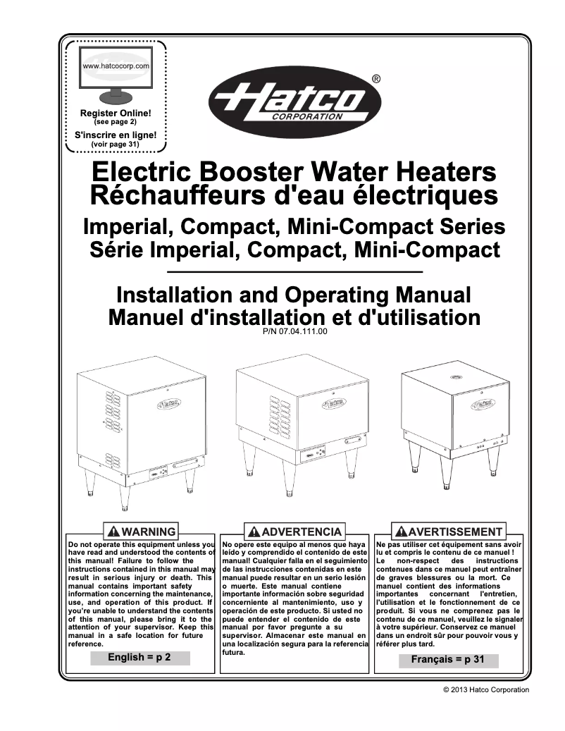Page 1 de la notice Manuel utilisateur Hatco C-18