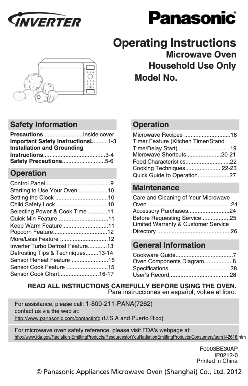 Página 1 del manual Manual de usuario Panasonic NN-SD972S