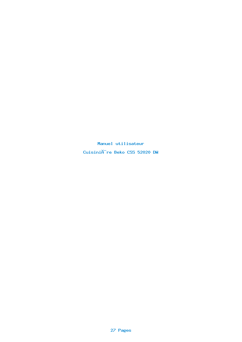 Page 1 de la notice Manuel utilisateur Beko CSS 52020 DW