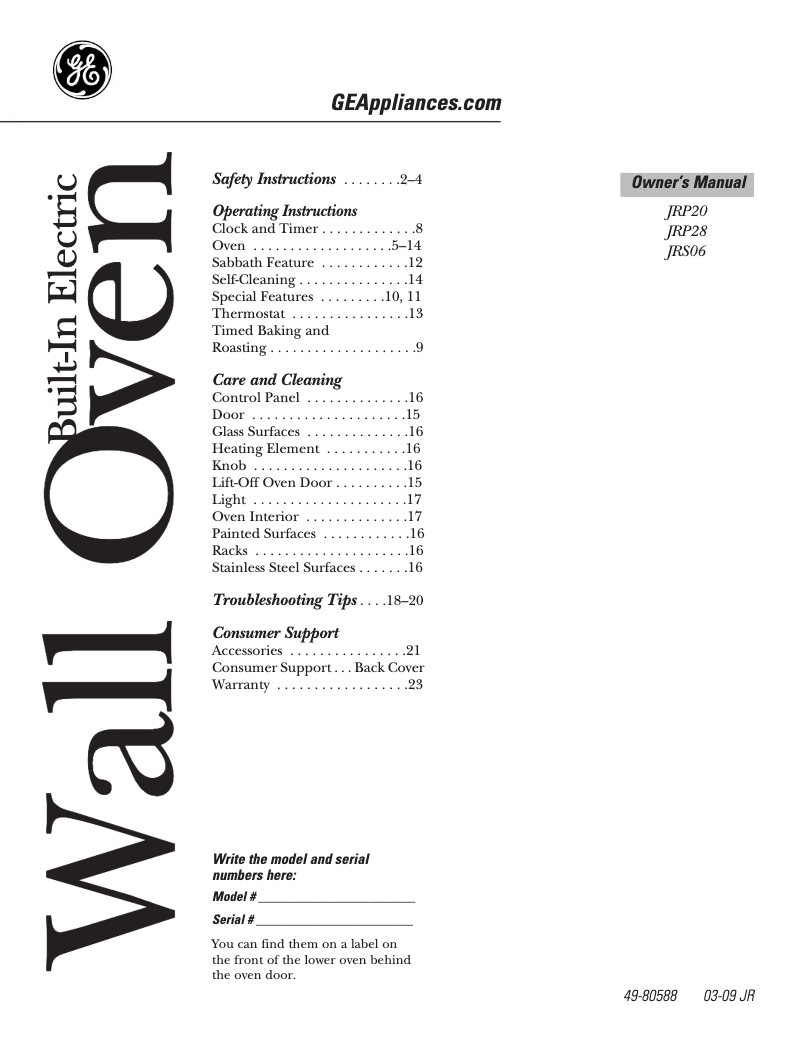 Page n°1 - Manuel utilisateur GE JRS06SKSS