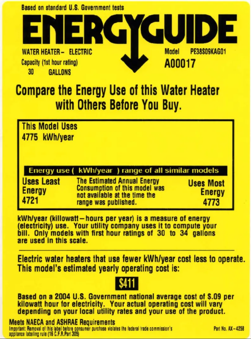 Page 1 of the manual Energy Label GE PE38S09KAG01