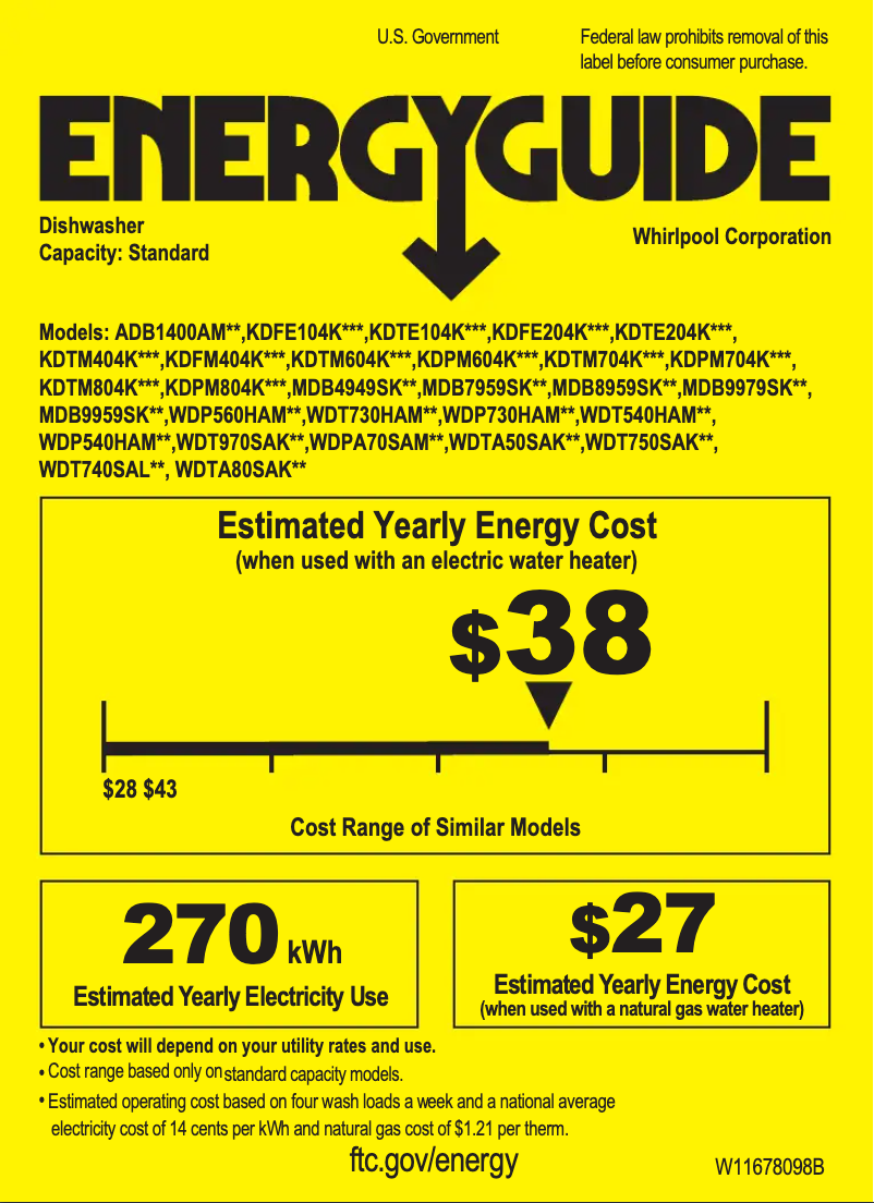 Page 1 de la notice Label énergétique Whirlpool WDP540HAMZ