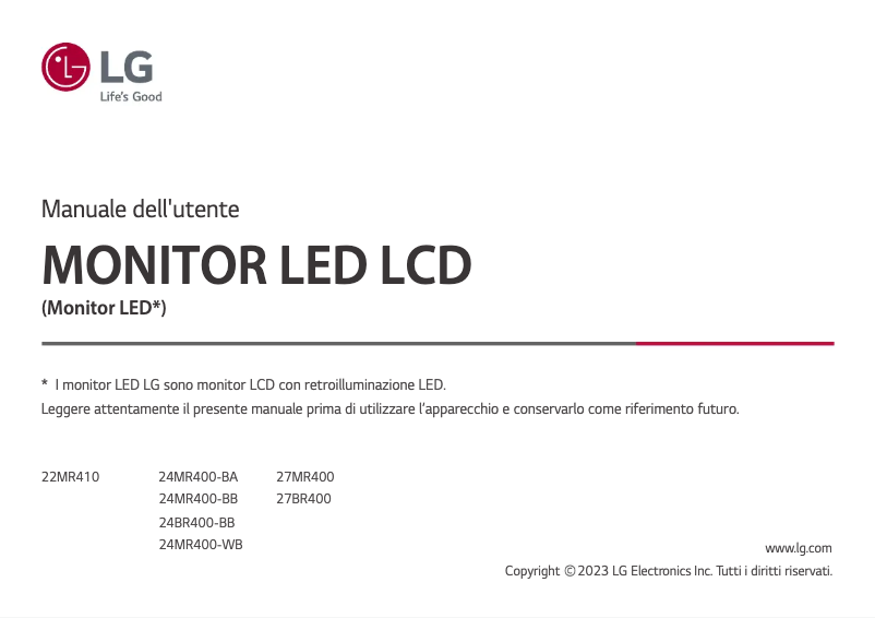 Page 1 de la notice Manuel utilisateur LG 24BR400