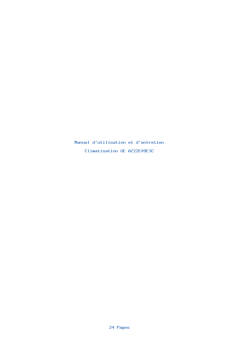 Page 1 de la notice Manuel d'utilisation et d'entretien GE AZ22E09E3C
