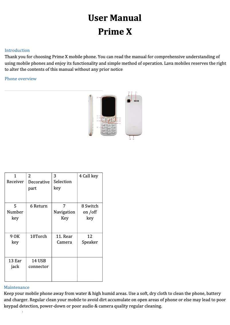 Page 1 de la notice Manuel utilisateur Lava Prime X