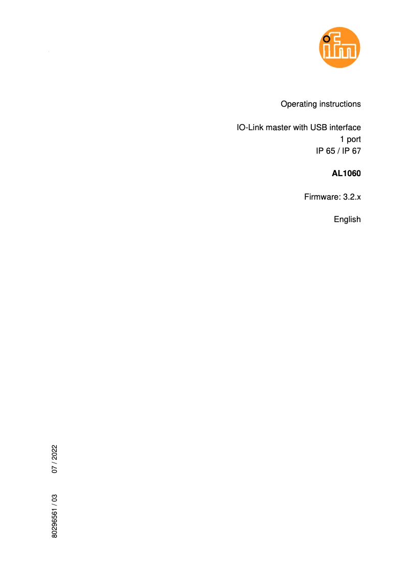 Page 1 de la notice Manuel utilisateur IFM AL1060