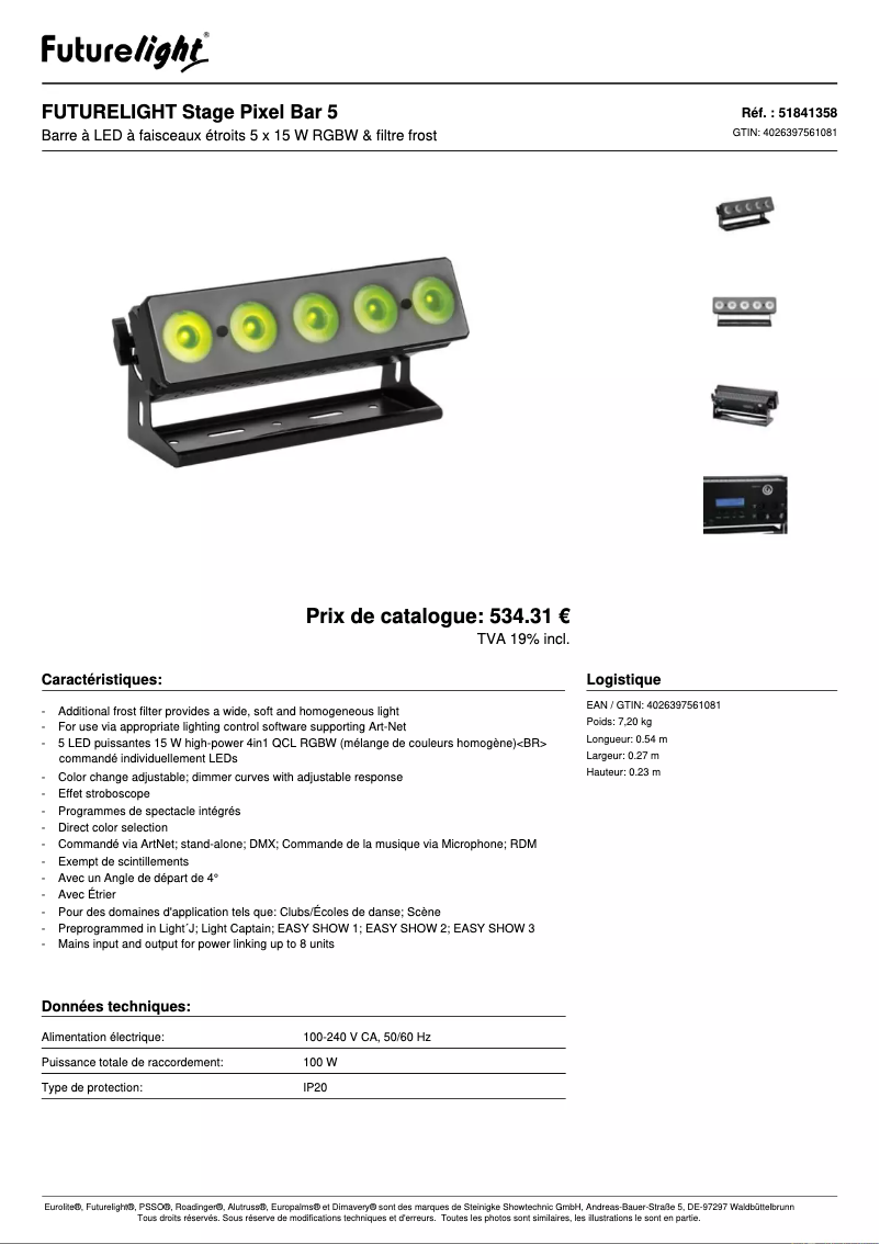 Página 1 del manual Ficha técnica Futurelight Stage Pixel Bar 5
