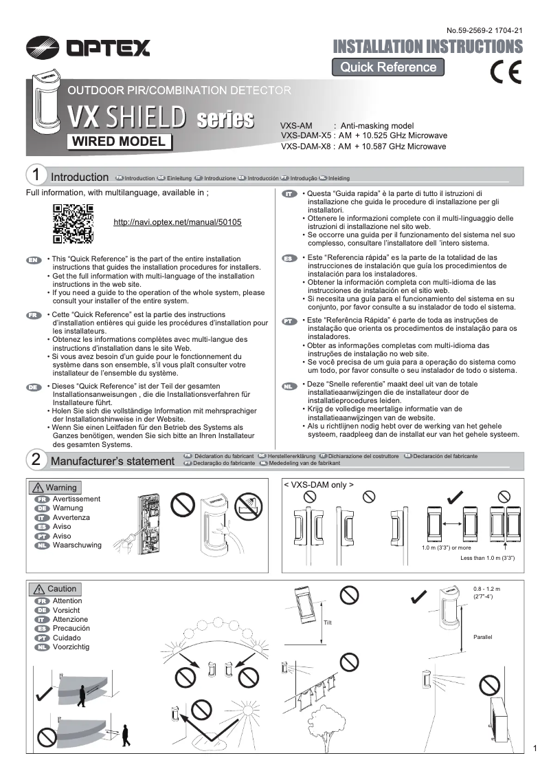 Page 1 de la notice Manuel utilisateur Optex VXS-DAM