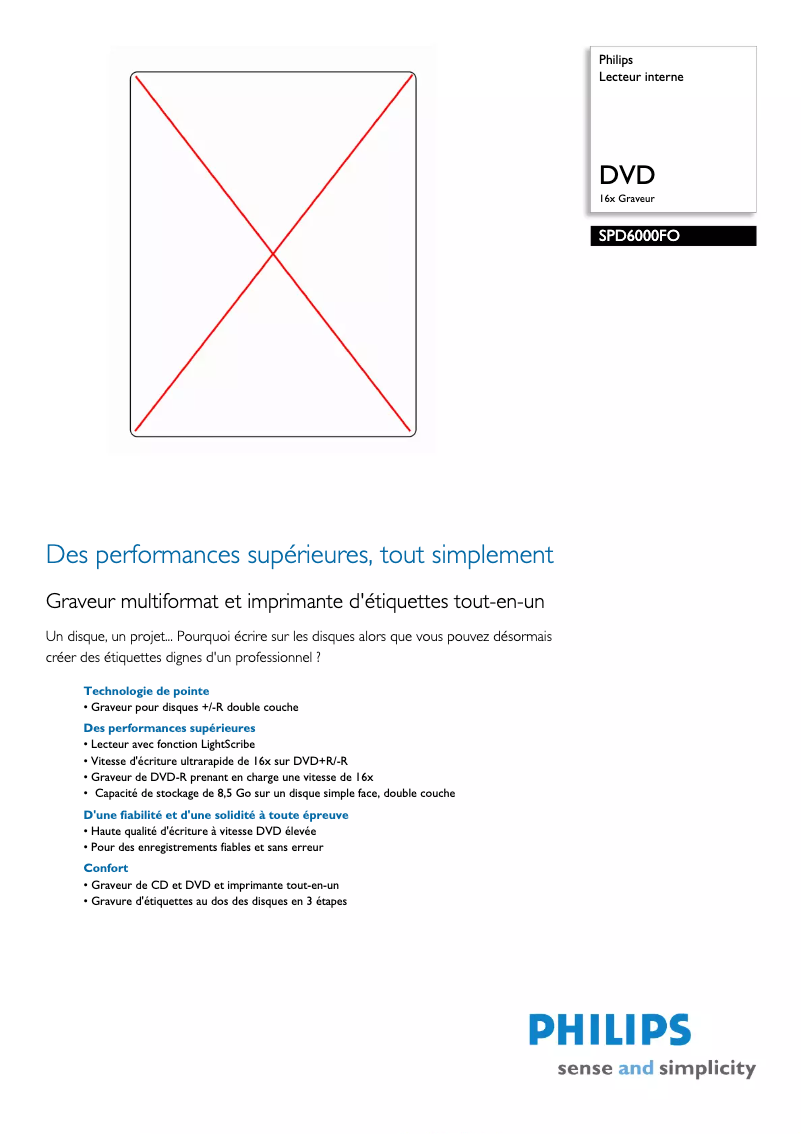 Page 1 de la notice Fiche technique Philips SPD6000FO