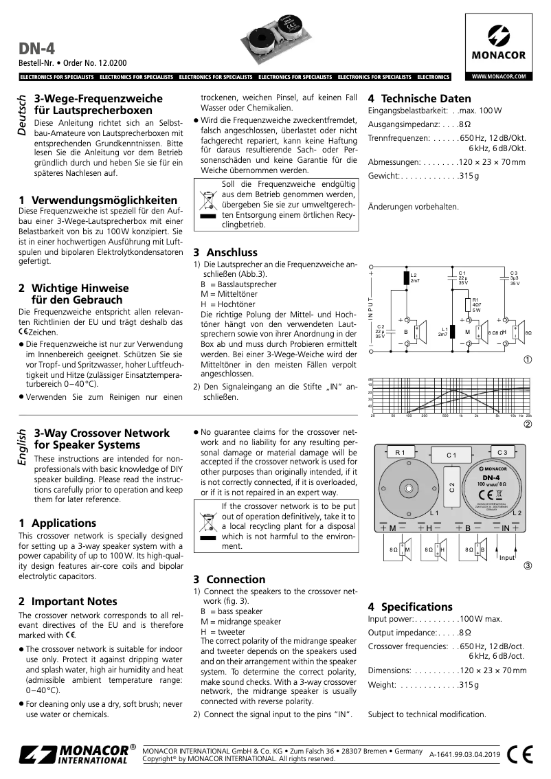 Page 1 of the manual User Manual Monacor DN-4