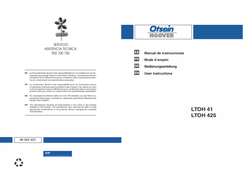 Page 1 of the manual User Manual Otsein-Hoover LTOH 41
