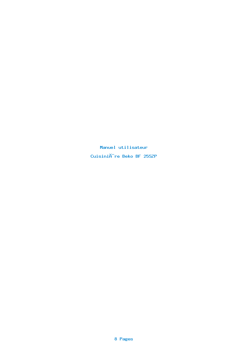 Page 1 de la notice Manuel utilisateur Beko BF 25SZP
