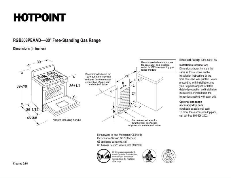 Page 1 de la notice Fiche technique Hotpoint RGB508PEAAD