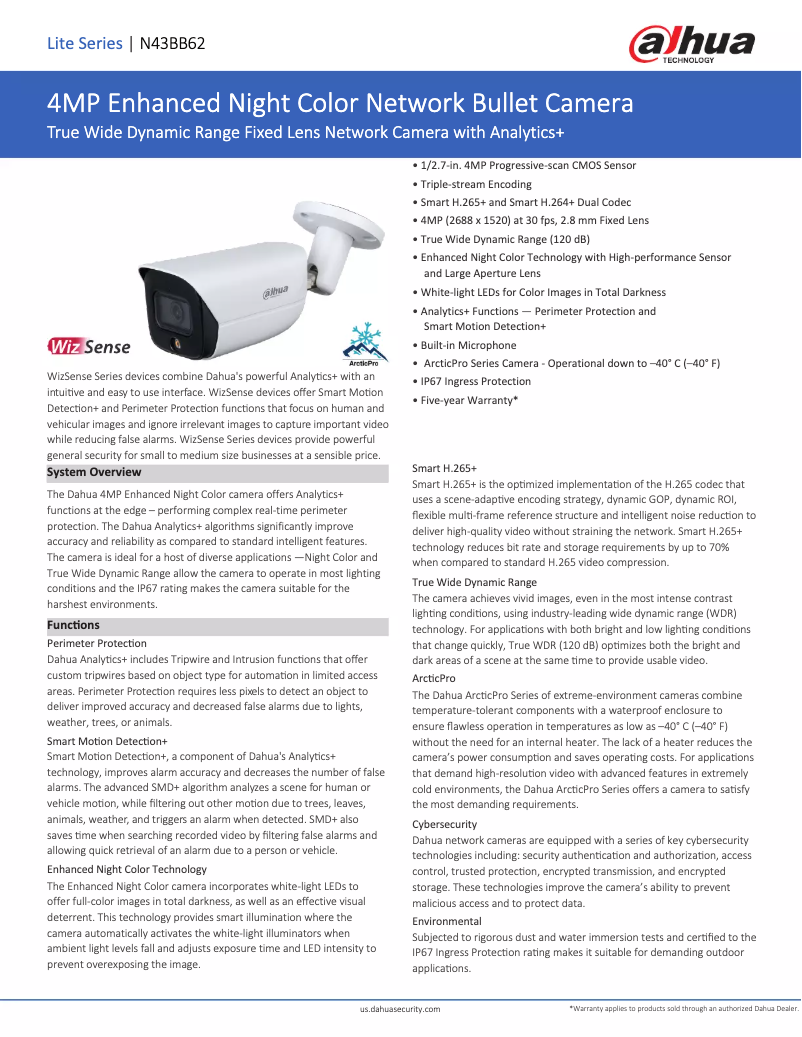 Page 1 de la notice Fiche technique Dahua Technology N43BB62