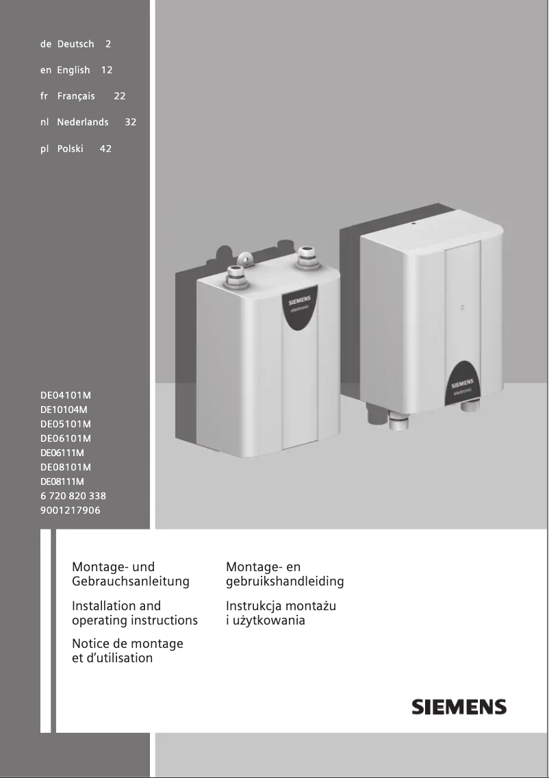 Page 1 de la notice Manuel utilisateur Siemens DE08101M