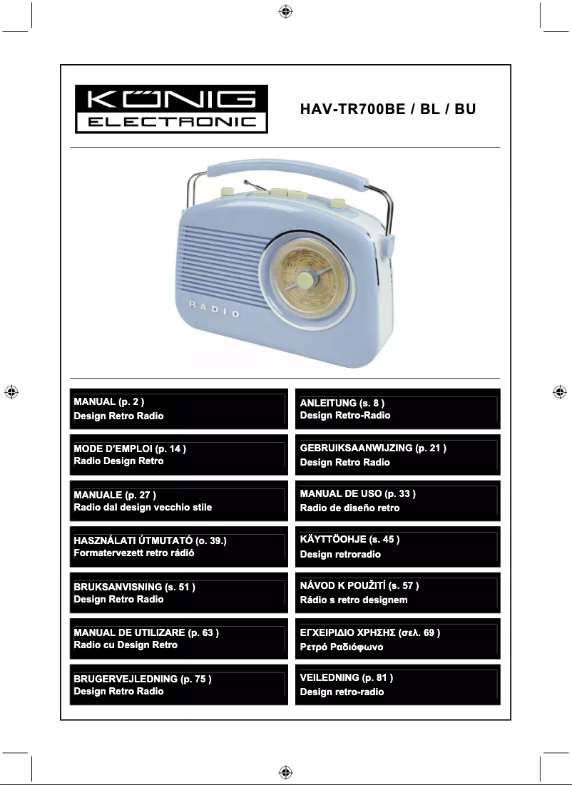 Page 1 de la notice Manuel utilisateur Konig HAV-TR700