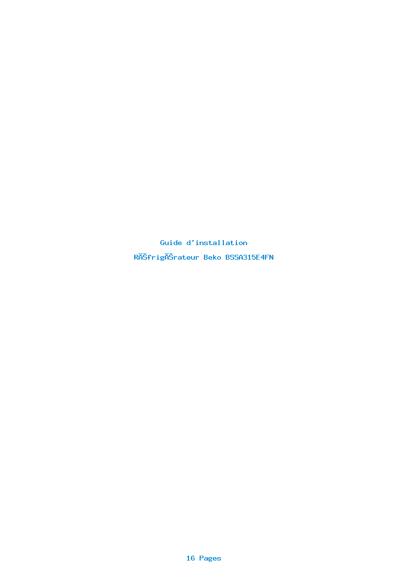 Page 1 de la notice Guide d'installation Beko BSSA315E4FN