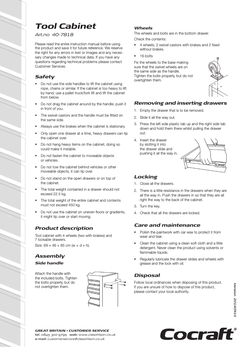 Page 1 de la notice Manuel utilisateur Cocraft 40-7818