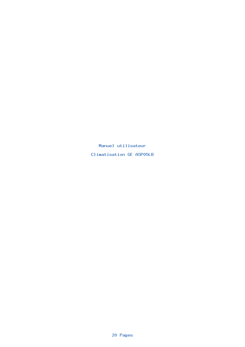 Page 1 de la notice Manuel utilisateur GE ASP05LB