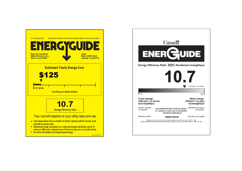 Página 1 del manual Etiqueta energética Haier HWR15XCR