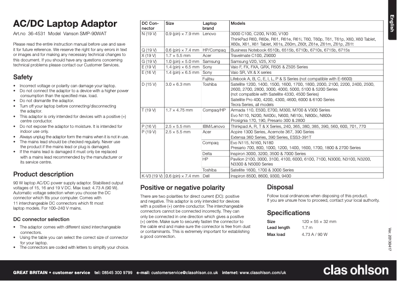 Page 1 de la notice Manuel utilisateur Vanson SMP-90WAT