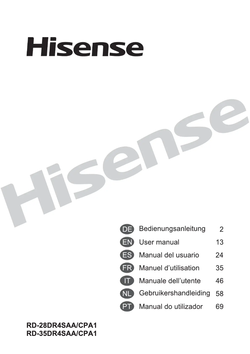 Page 1 de la notice Manuel utilisateur Hisense RT280D4AG1