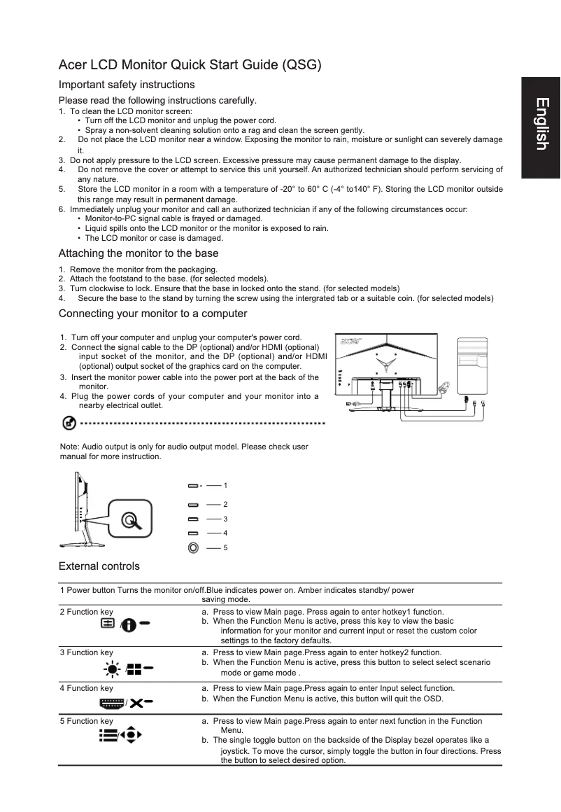 Page 1 de la notice Guide de démarrage rapide Acer KG242YS3