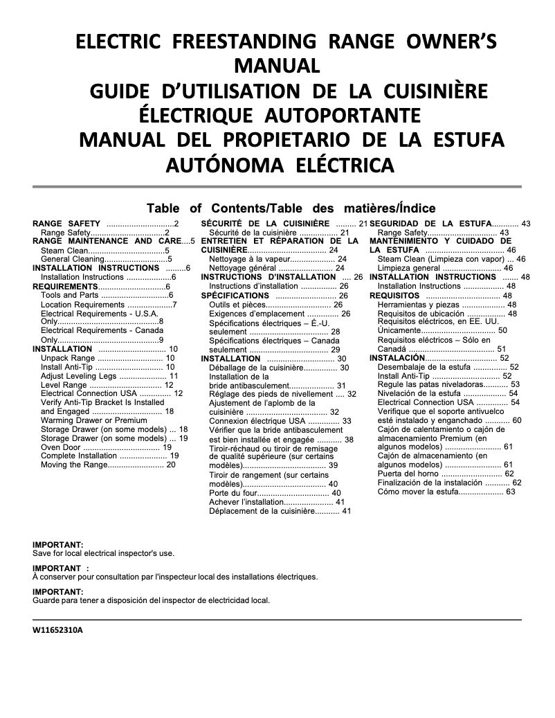 Página 1 del manual Manual de usuario Whirlpool WFE320M0JB