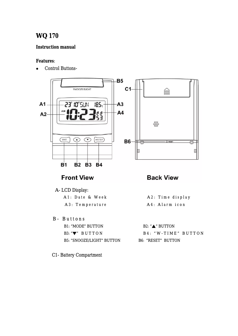 Page 1 de la notice Manuel utilisateur Techno Line WQ170