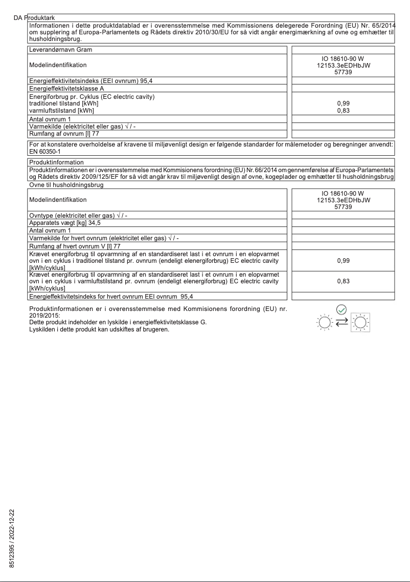 Page 1 de la notice Label énergétique Gram IO 18610-90 W