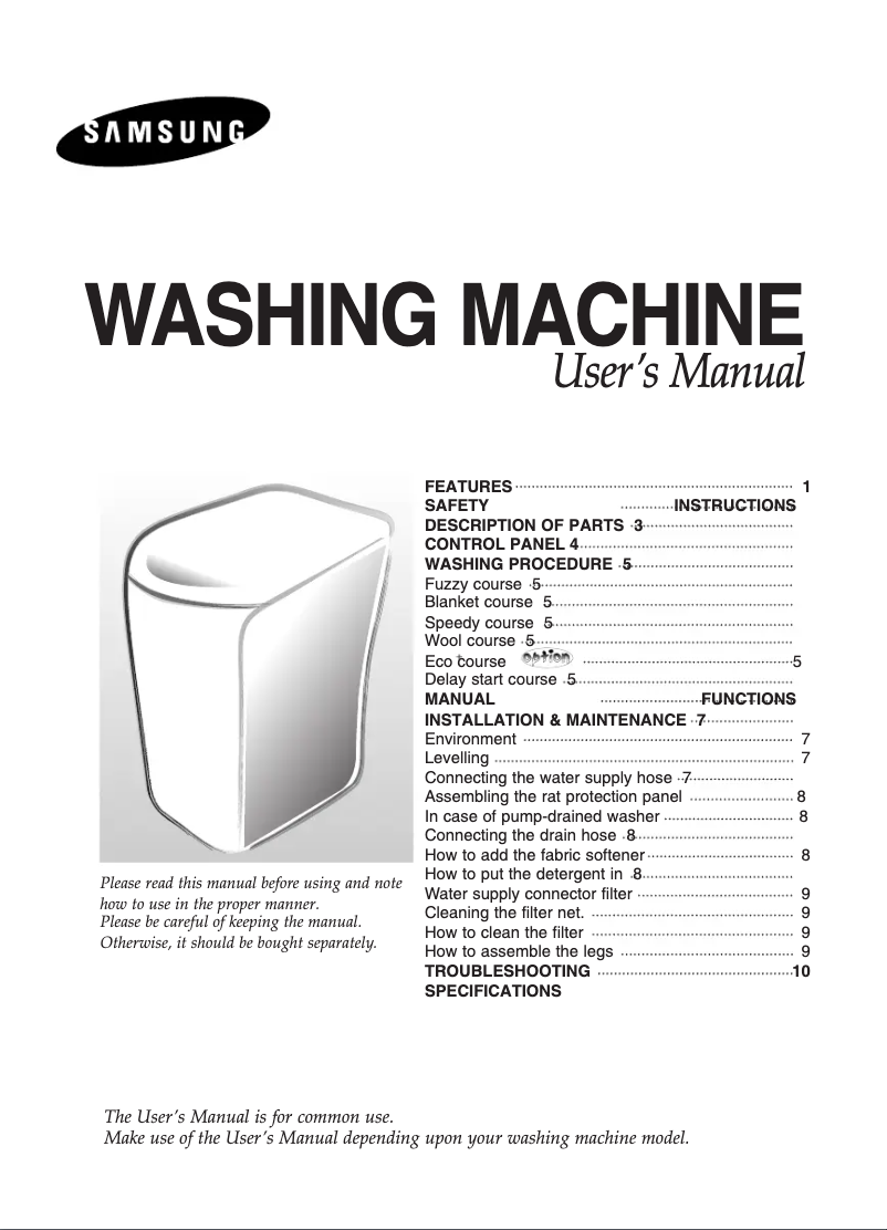 Page 1 de la notice Manuel utilisateur Samsung WA70B2