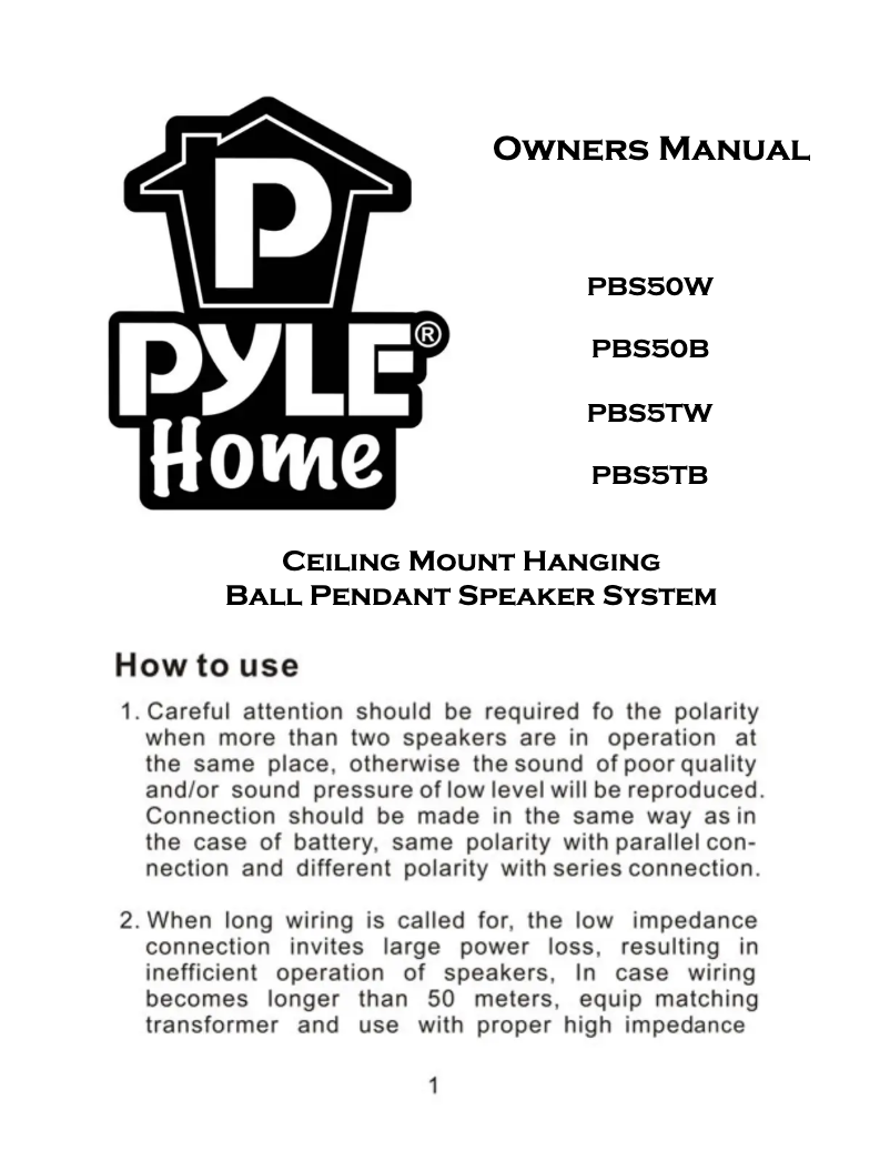 Page 1 of the manual User Manual Pyle PBS50B