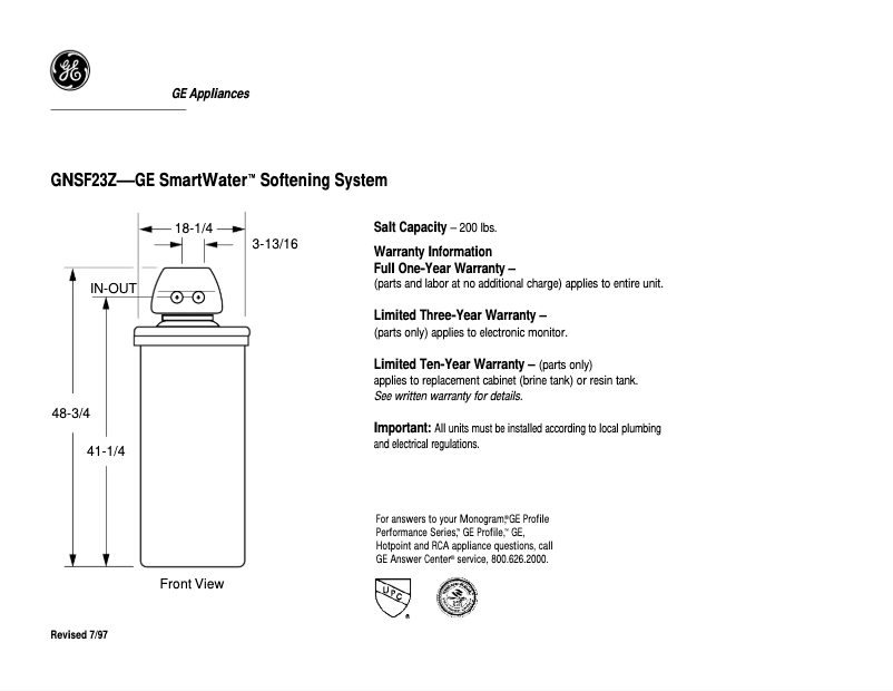Página 1 del manual Ficha técnica GE GNSF23Z