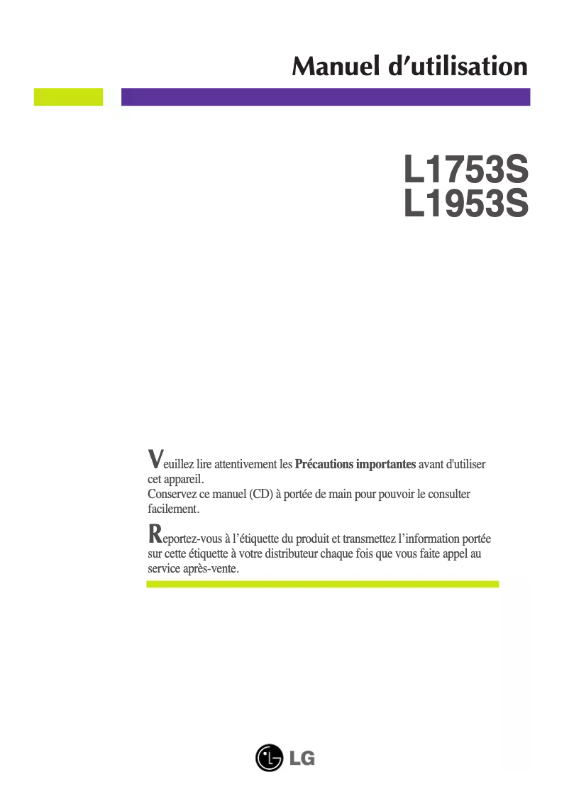 Page 1 de la notice Manuel utilisateur LG L1753S-BF