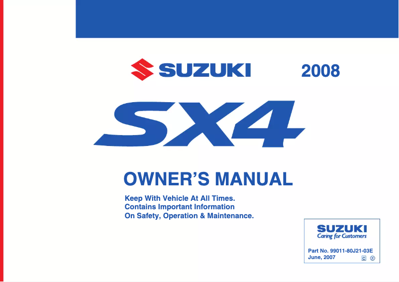 Page 1 de la notice Manuel utilisateur Suzuki SX4 (2008)