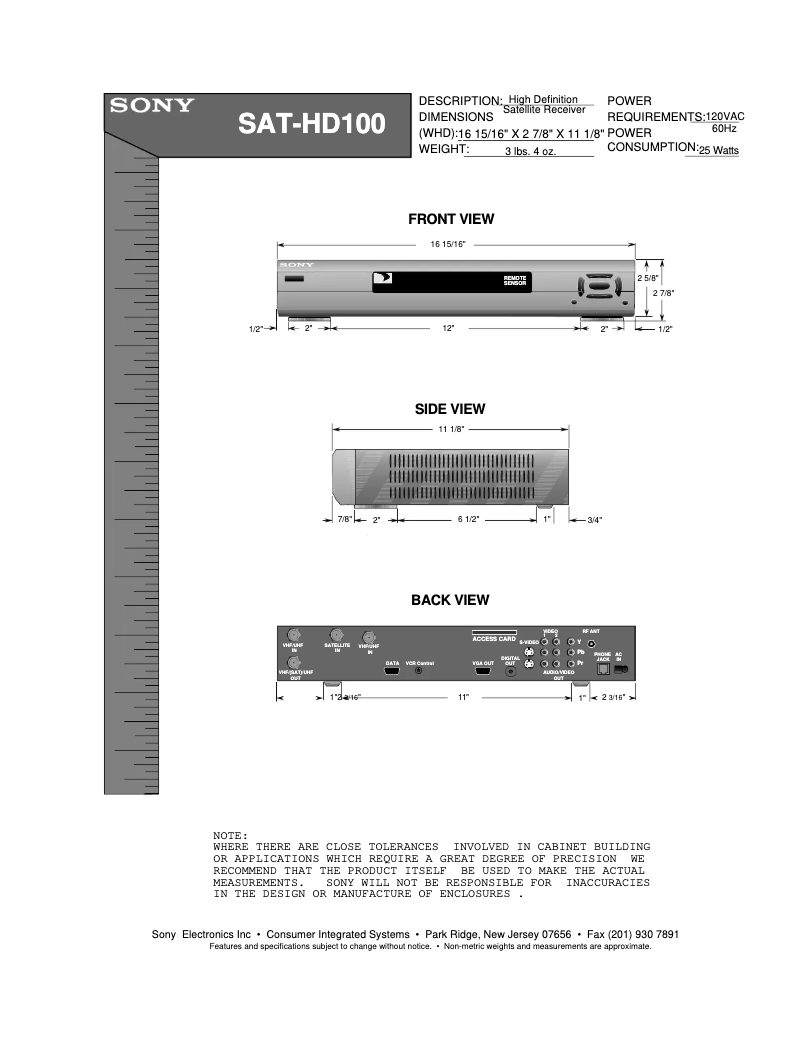 Page n°1 - Guide d'installation Sony SAT-HD100