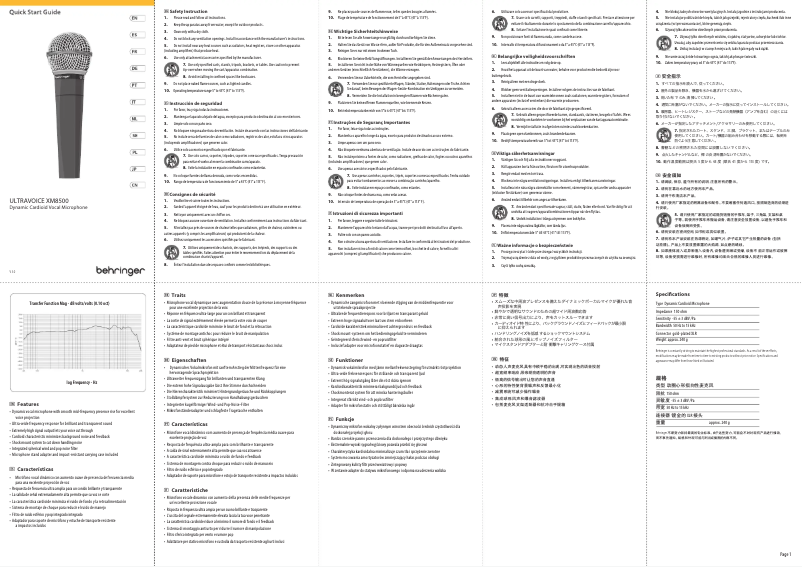 Page 1 de la notice Guide de démarrage rapide Behringer Ultravoice XM8500