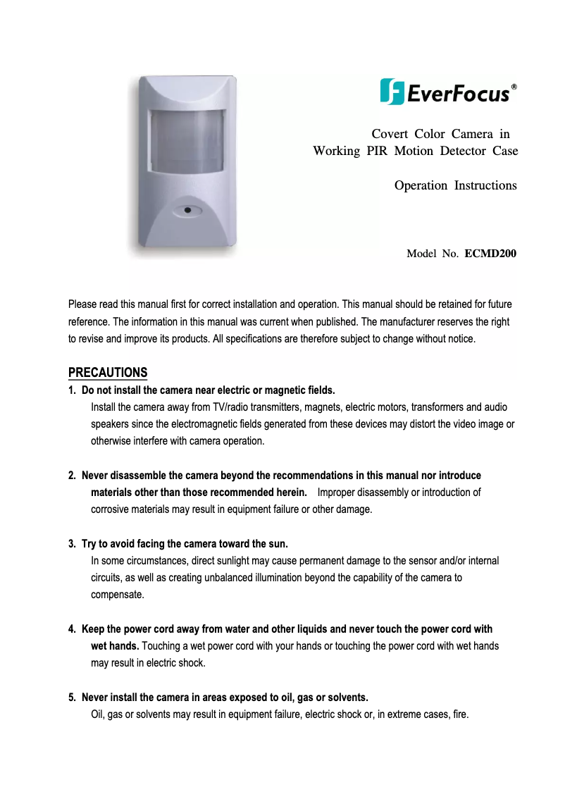 Page 1 de la notice Manuel utilisateur EverFocus ECMD200