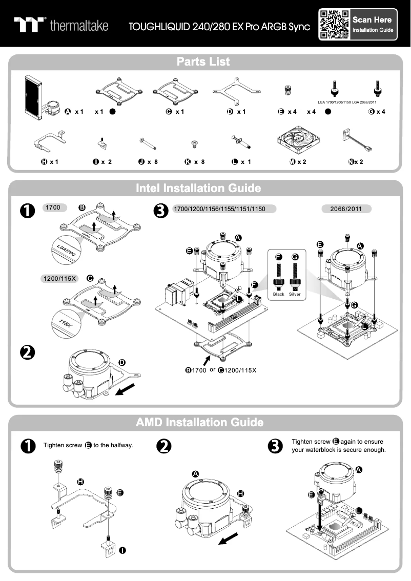 Page 1 de la notice Manuel utilisateur Thermaltake TOUGHLIQUID 240 EX Pro