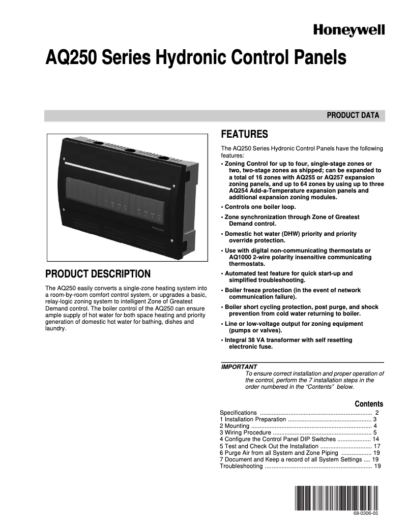 Page 1 de la notice Manuel utilisateur Honeywell AQ25044B